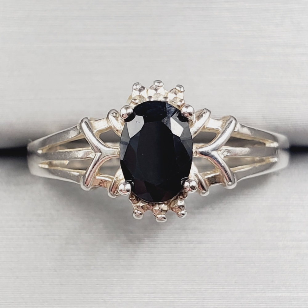 Genuine Oval Black Sapphire 925 Sterling Silver Ring